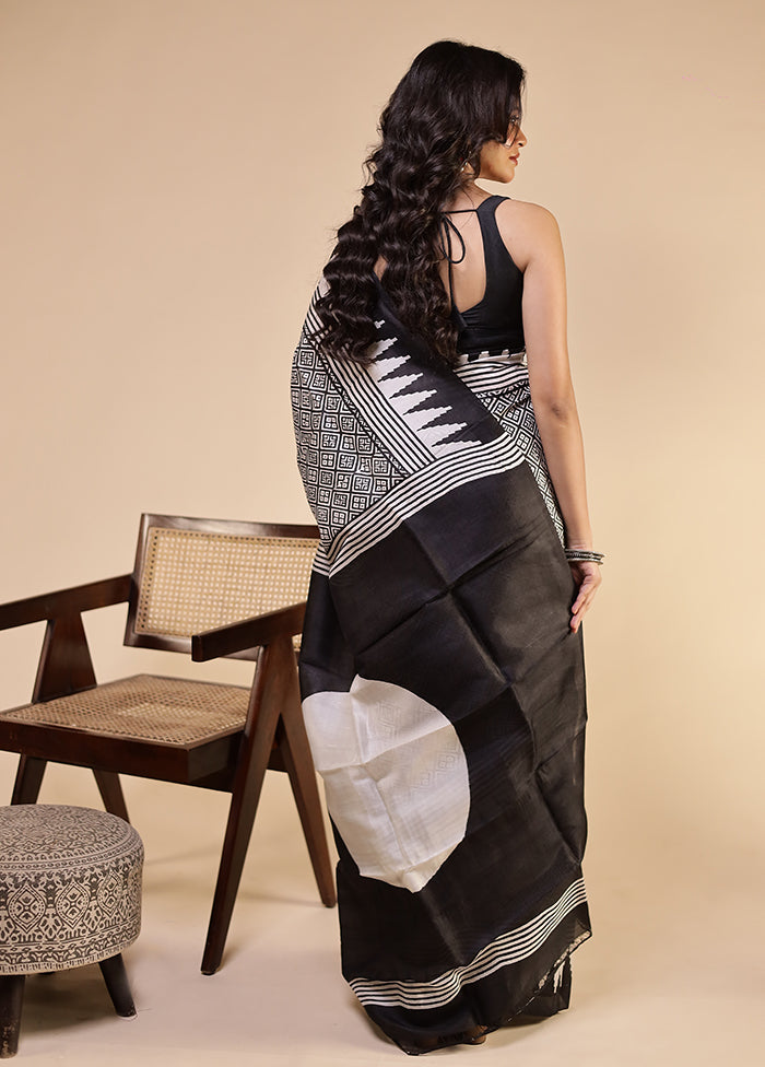 White Printed Pure Silk Saree Without Blouse Piece