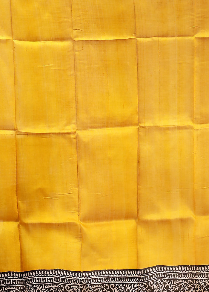 Yellow Printed Pure Silk Saree Without Blouse Piece