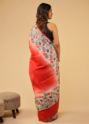 Pink Printed Pure Silk Saree With Blouse Piece