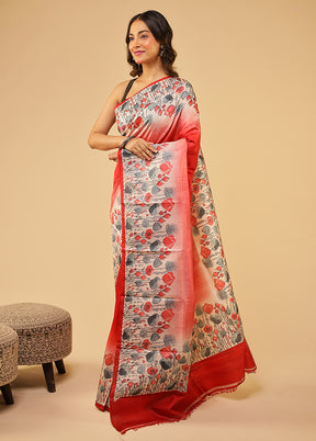 Pink Printed Pure Silk Saree Without Blouse Piece