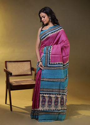 Purple Handloom Tussar Pure Silk Saree With Blouse Piece