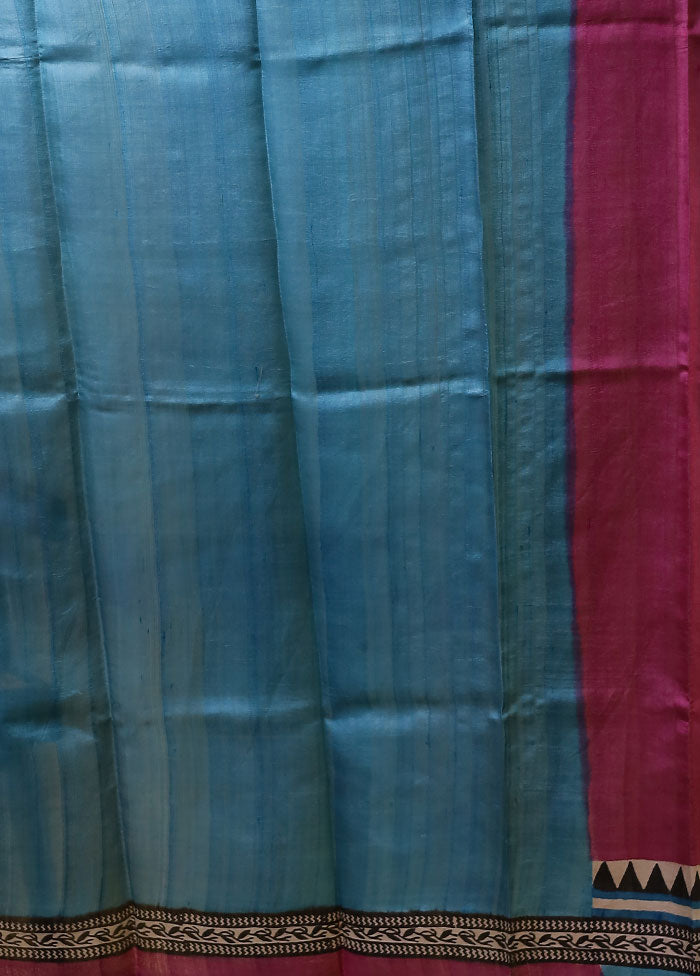 Purple Handloom Tussar Pure Silk Saree With Blouse Piece