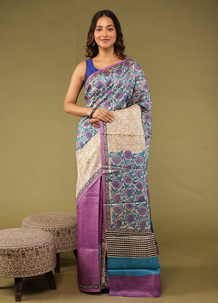 Multicolor Handloom Tussar Pure Silk Saree With Blouse Piece