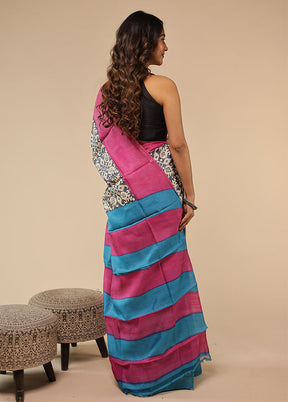 Blue Handloom Tussar Pure Silk Saree With Blouse Piece