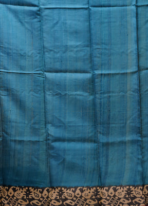 Blue Handloom Tussar Pure Silk Saree With Blouse Piece