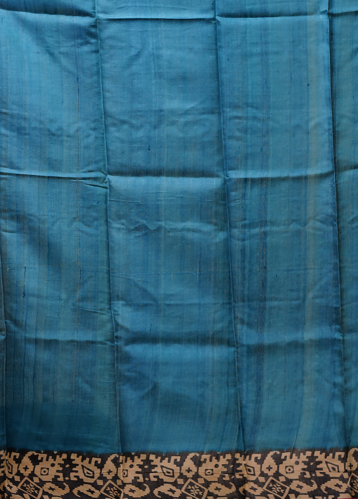 Blue Handloom Tussar Pure Silk Saree With Blouse Piece