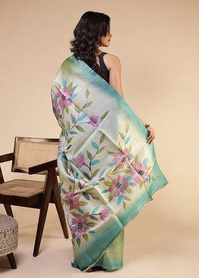Multicolor Handloom Tussar Pure Silk Saree With Blouse Piece
