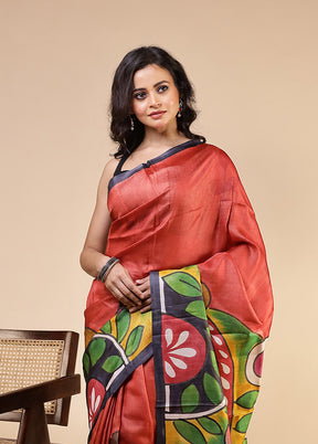 Multicolor Handloom Tussar Pure Silk Saree With Blouse Piece