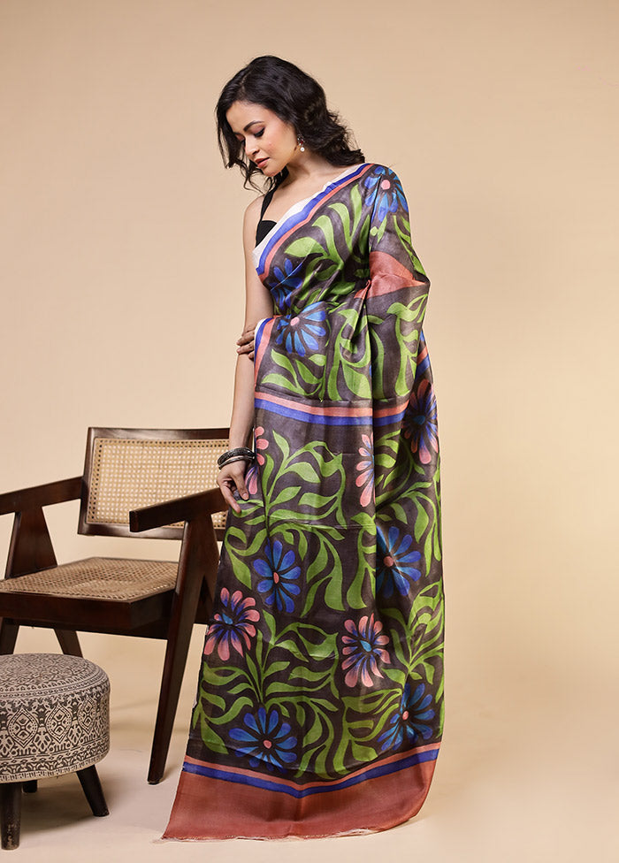 Multicolor Handloom Tussar Pure Silk Saree With Blouse Piece