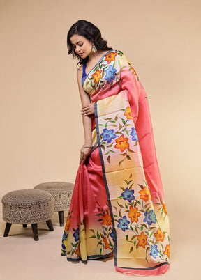 Multicolor Printed Pure Silk Saree With Blouse Piece