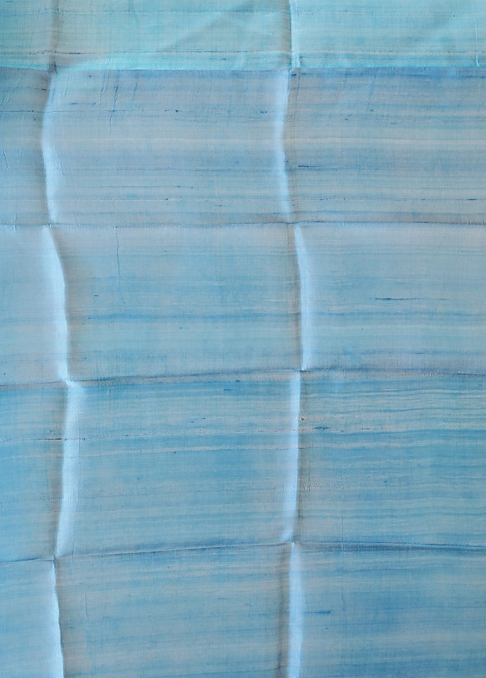 Blue Printed Pure Silk Saree Without Blouse Piece