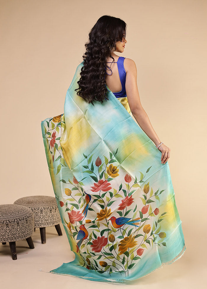 Multicolor Printed Pure Silk Saree With Blouse Piece