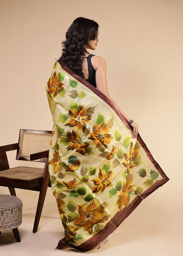 Multicolor Printed Pure Silk Saree With Blouse Piece