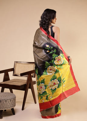 Grey Printed Pure Silk Saree Without Blouse Piece