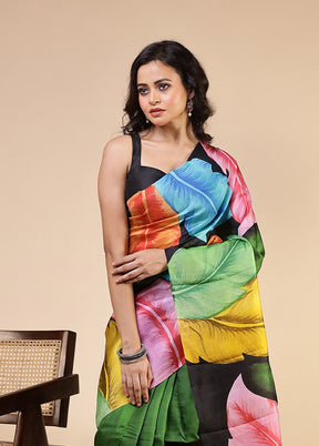 Multicolor Printed Pure Silk Saree Without Blouse Piece
