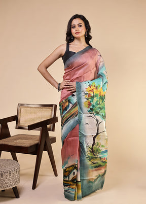 Pink Printed Pure Silk Saree Without Blouse Piece
