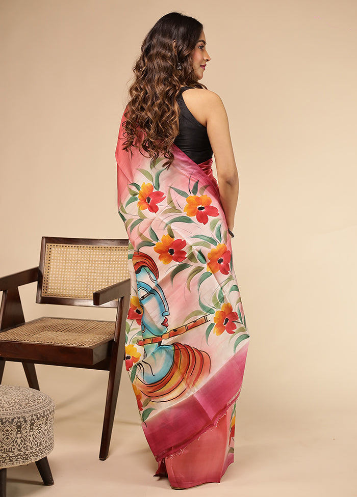 Pink Printed Pure Silk Saree Without Blouse Piece