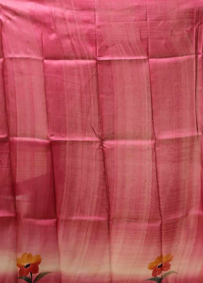 Pink Printed Pure Silk Saree Without Blouse Piece