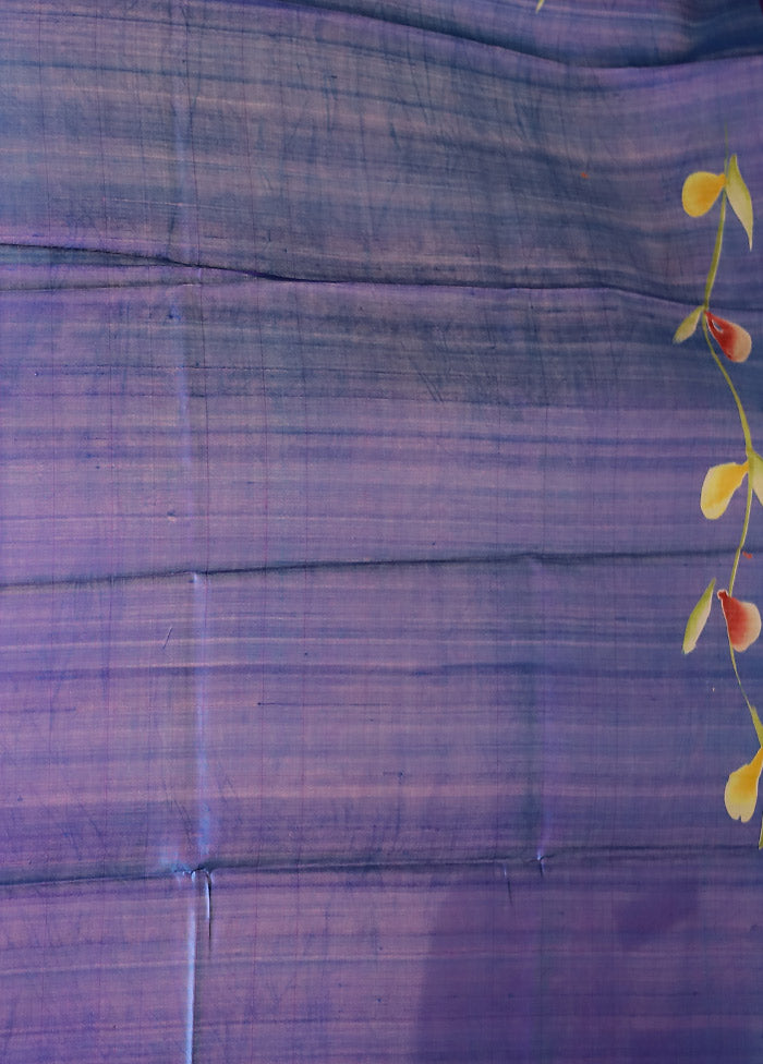 Blue Printed Pure Silk Saree With Blouse Piece