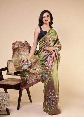 Green Printed Pure Silk Saree Without Blouse Piece