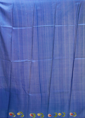 Blue Printed Pure Silk Saree Without Blouse Piece