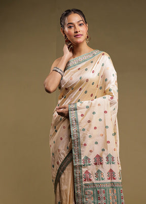 Cream Assam Silk Saree With Blouse Piece