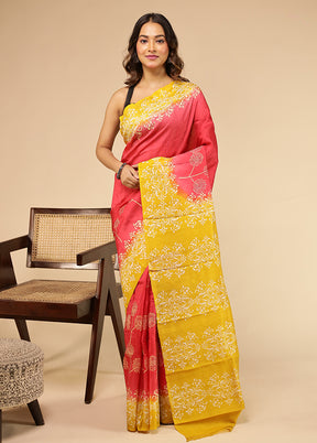 Red Printed Pure Silk Saree Without Blouse Piece