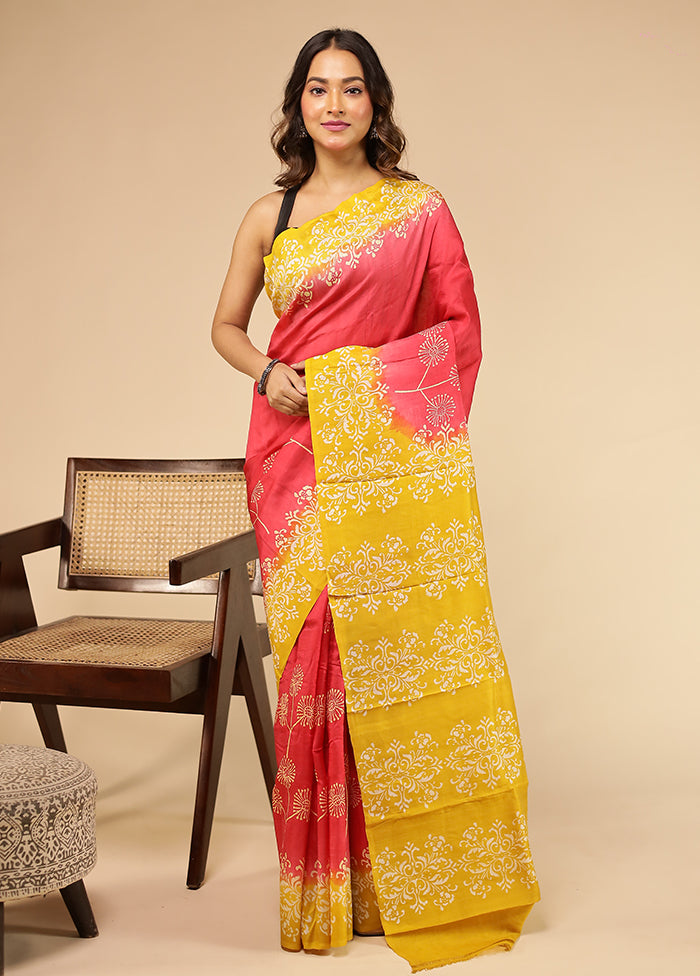 Red Printed Pure Silk Saree Without Blouse Piece