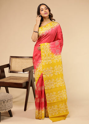 Red Printed Pure Silk Saree Without Blouse Piece