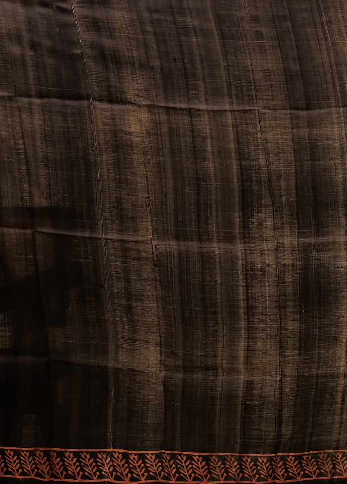 Black Printed Pure Silk Saree Without Blouse Piece