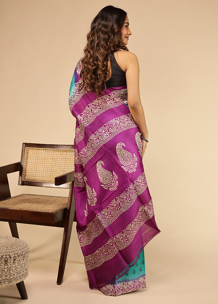 Green Printed Pure Silk Saree Without Blouse Piece