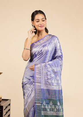 Blue Printed Pure Silk Saree With Blouse Piece