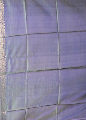 Blue Printed Pure Silk Saree Without Blouse Piece