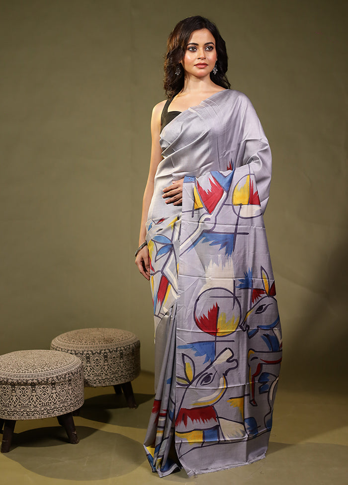 Multicolor Printed Pure Silk Saree With Blouse Piece