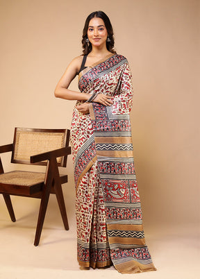 Multicolor Handloom Tussar Pure Silk Saree With Blouse Piece
