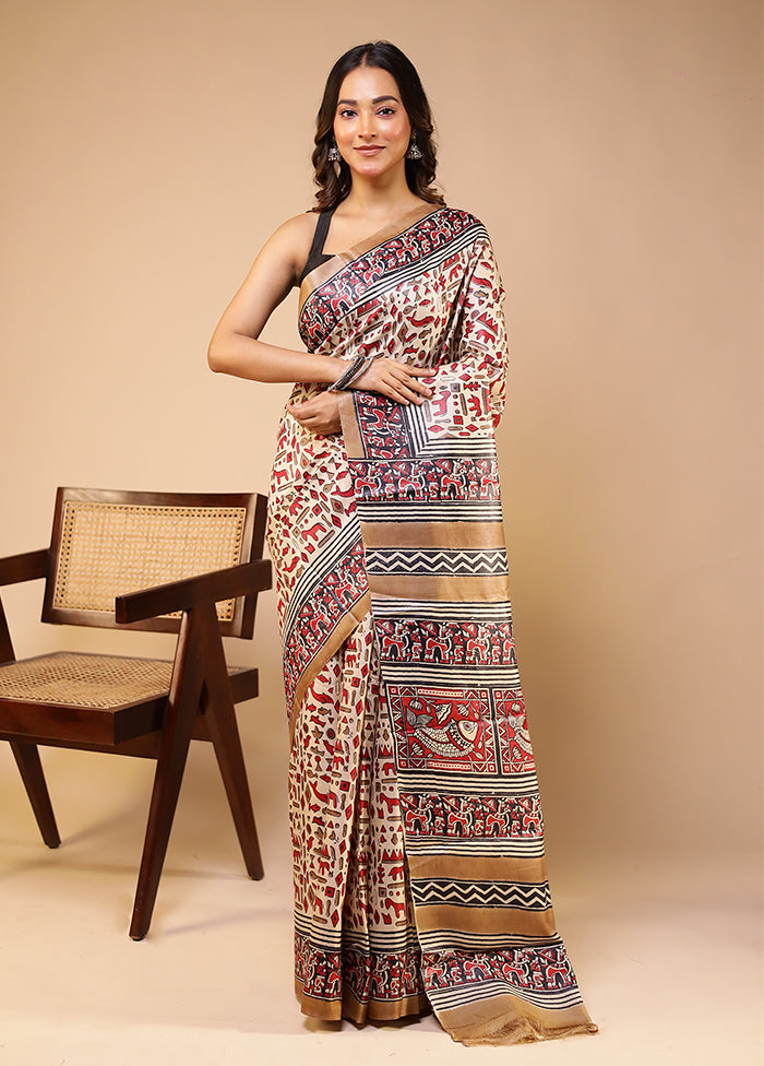 Multicolor Handloom Tussar Pure Silk Saree With Blouse Piece