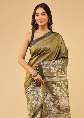 Brown Handloom Tussar Pure Silk Saree With Blouse Piece