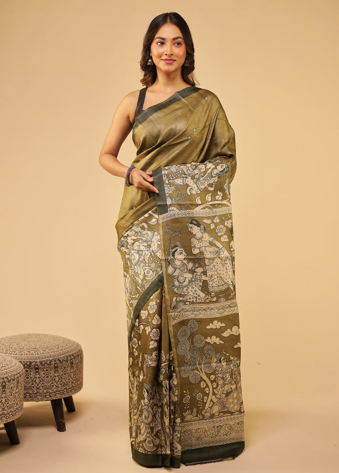 Brown Handloom Tussar Pure Silk Saree With Blouse Piece