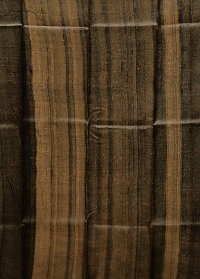 Brown Handloom Tussar Pure Silk Saree With Blouse Piece