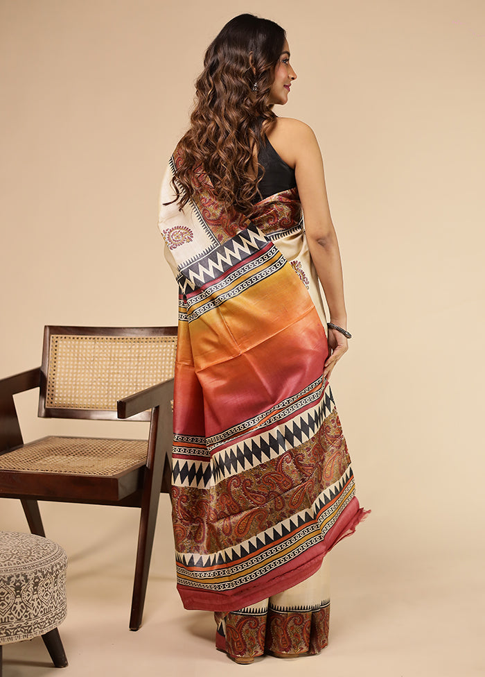 Multicolor Handloom Tussar Pure Silk Saree With Blouse Piece