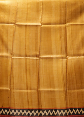 Cream Handloom Tussar Pure Silk Saree With Blouse Piece