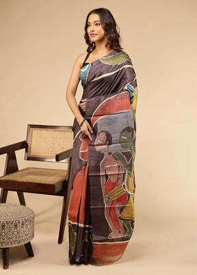 Purple Handloom Tussar Pure Silk Saree With Blouse Piece
