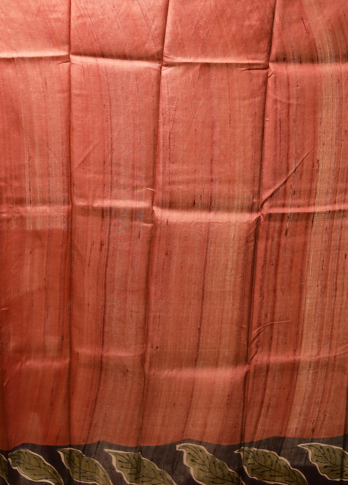 Purple Handloom Tussar Pure Silk Saree With Blouse Piece