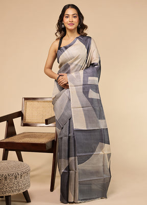 Cream Handloom Tussar Pure Silk Saree With Blouse Piece