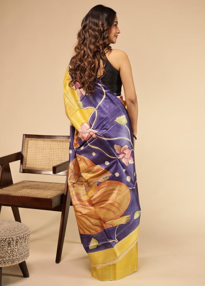 Yellow Handloom Tussar Pure Silk Saree With Blouse Piece
