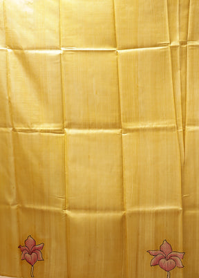 Yellow Handloom Tussar Pure Silk Saree With Blouse Piece