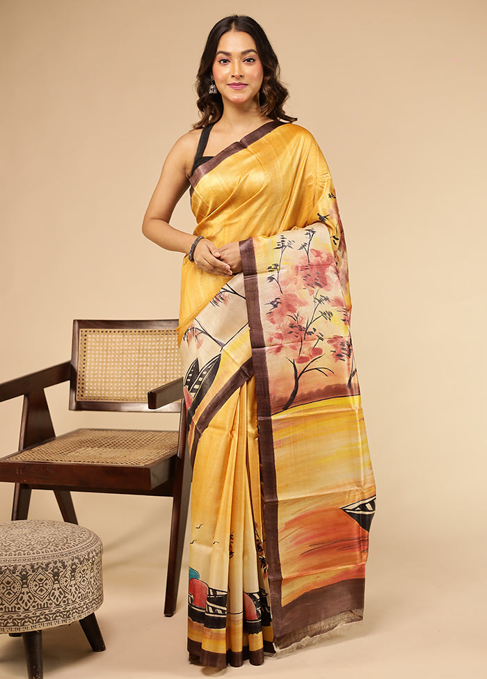 Multicolor Handloom Tussar Pure Silk Saree With Blouse Piece