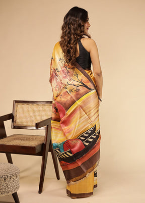 Multicolor Handloom Tussar Pure Silk Saree With Blouse Piece