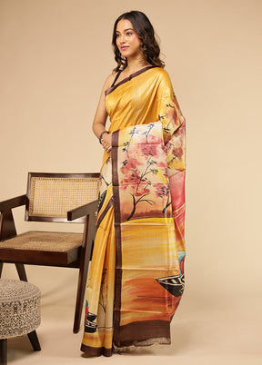 Multicolor Handloom Tussar Pure Silk Saree With Blouse Piece