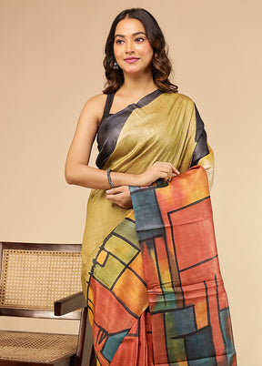 Multicolor Handloom Tussar Pure Silk Saree With Blouse Piece